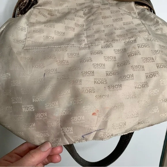 Michael Kors womens Snakeskin print Handbag Bronze Logo Gold Adorable! - Picture 14 of 15